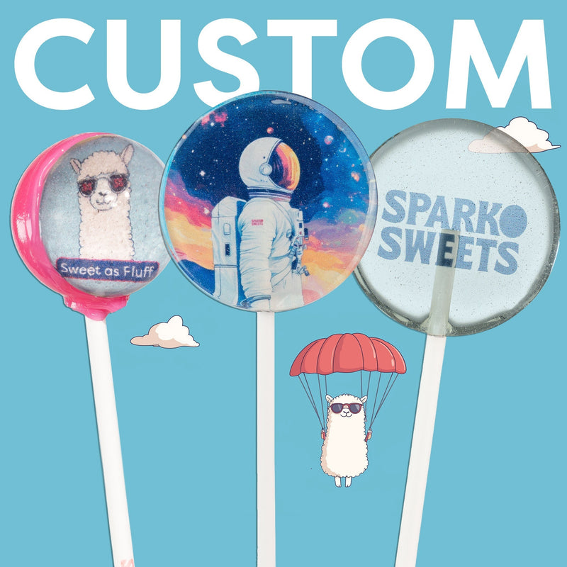 Sparko Sweets Custom Lollipops, Made in Los Angeles, Ideal for Corporate Events, Parties, Celebrations, and Promotional Giveaways