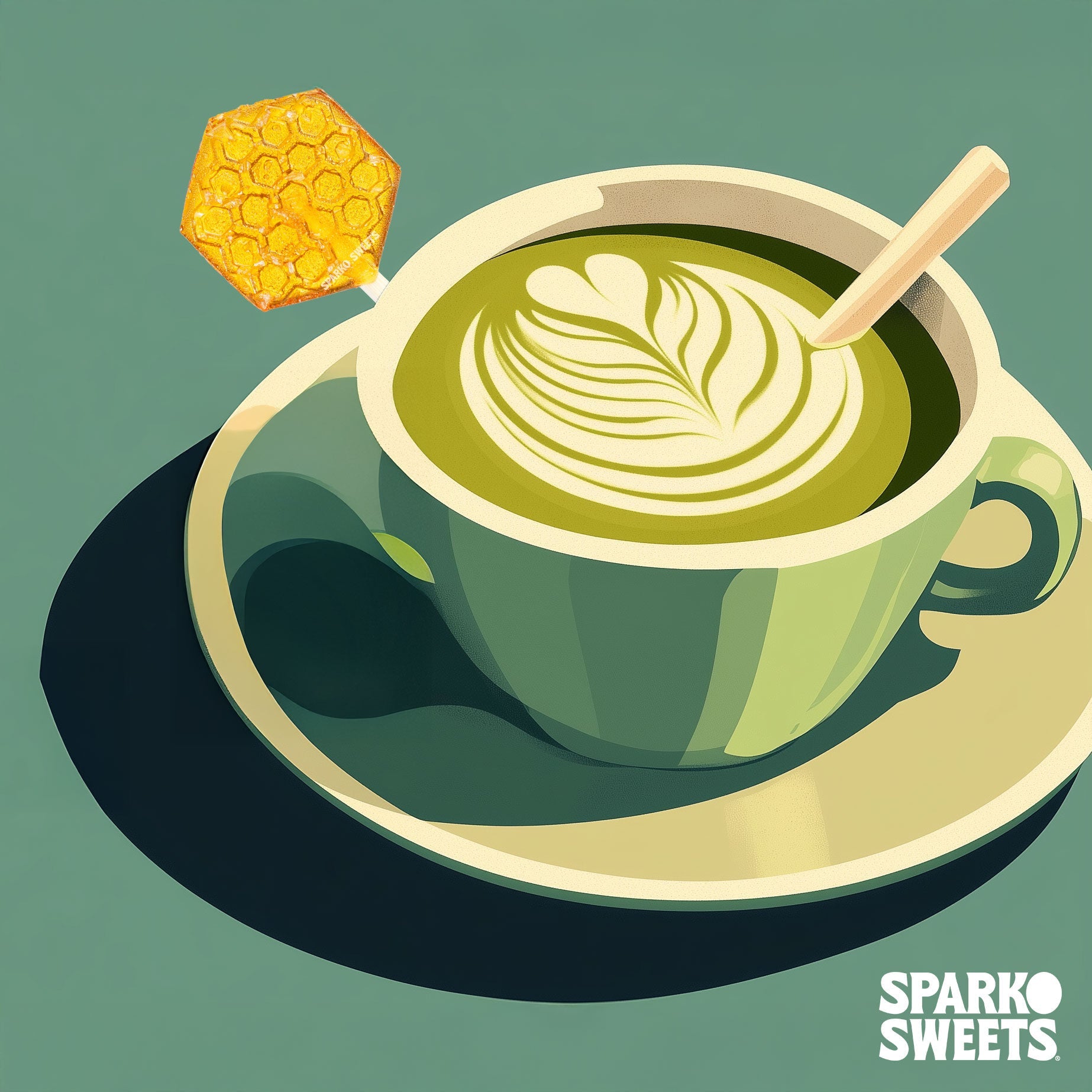Sparko Sweets Matcha Latte with Honey Lollipops, Made in Los Angeles