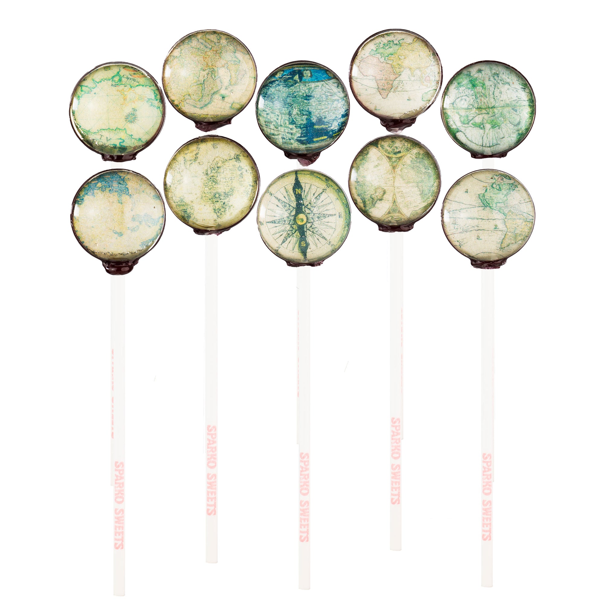 Sparko Sweets Ancient Maps Lollipops, Made in Los Angeles, Perfect for Travel or Exploration Themed Events, Gifts for History Lovers and Educators, Wedding or Corporate Favors