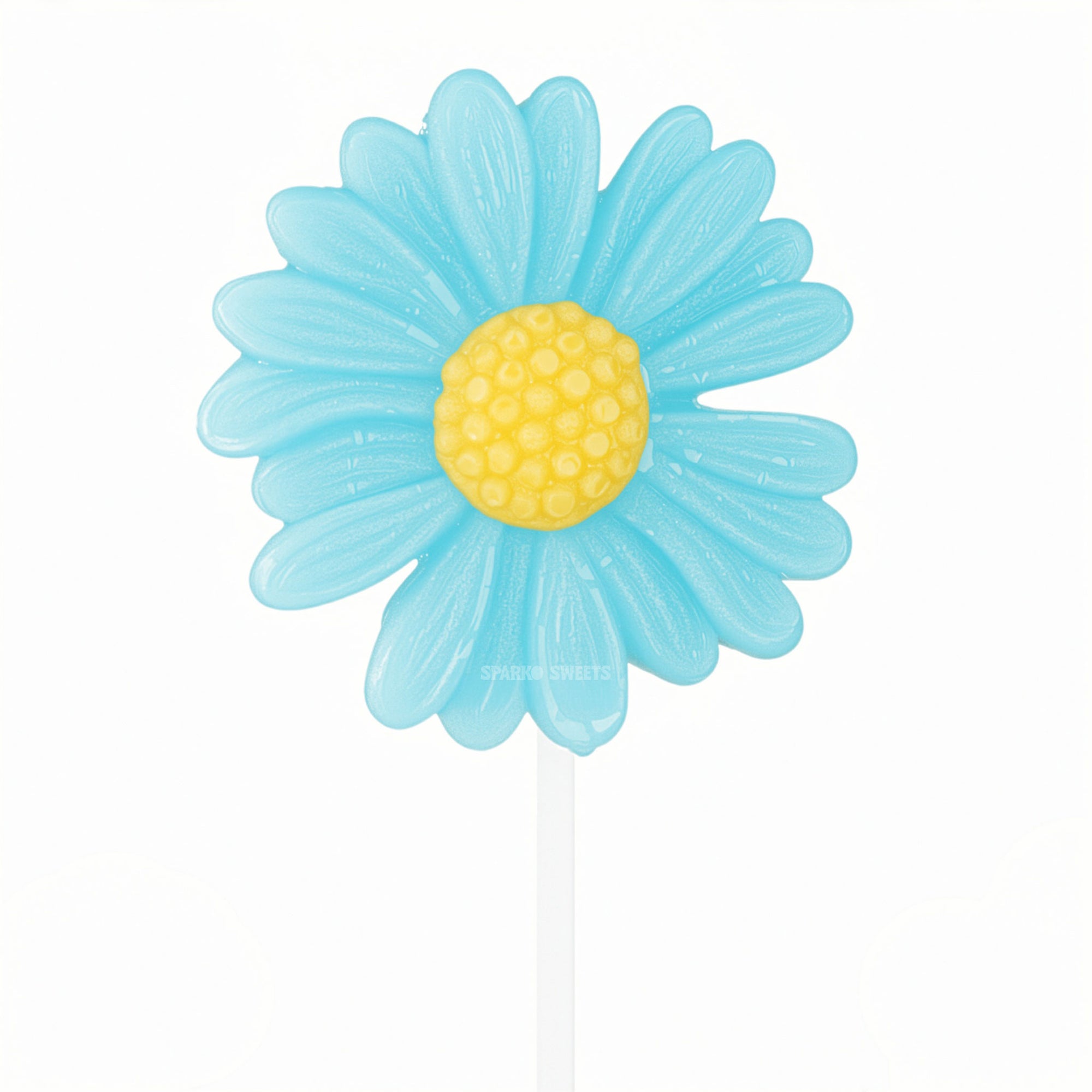 Sparko Sweets Big Blue Daisy Lollipops, Made in Los Angeles, 2" Lollipop Diameter, Perfect for Birthday Parties, Baby Showers, Spring Celebrations, Easter Gatherings, Corporate Events, and Promotional Giveaways