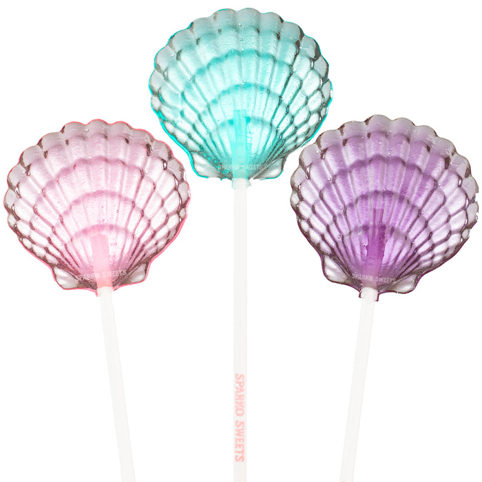 Clam Shell Lollipops - Baby Blue, Pink, Purple (24 Pieces)