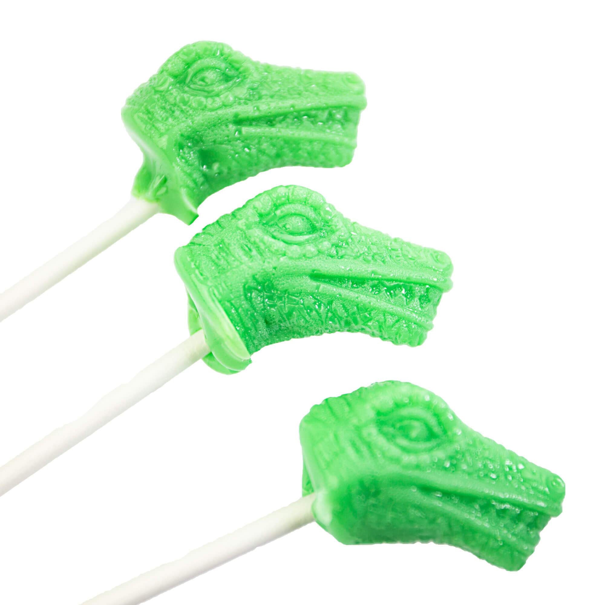 Sparko Sweets T-Rex Dinosaur Head Lollipops, Made in Los Angeles, Green Apple Flavor, Perfect for Birthday Parties, Corporate Events, Promotional Giveaways