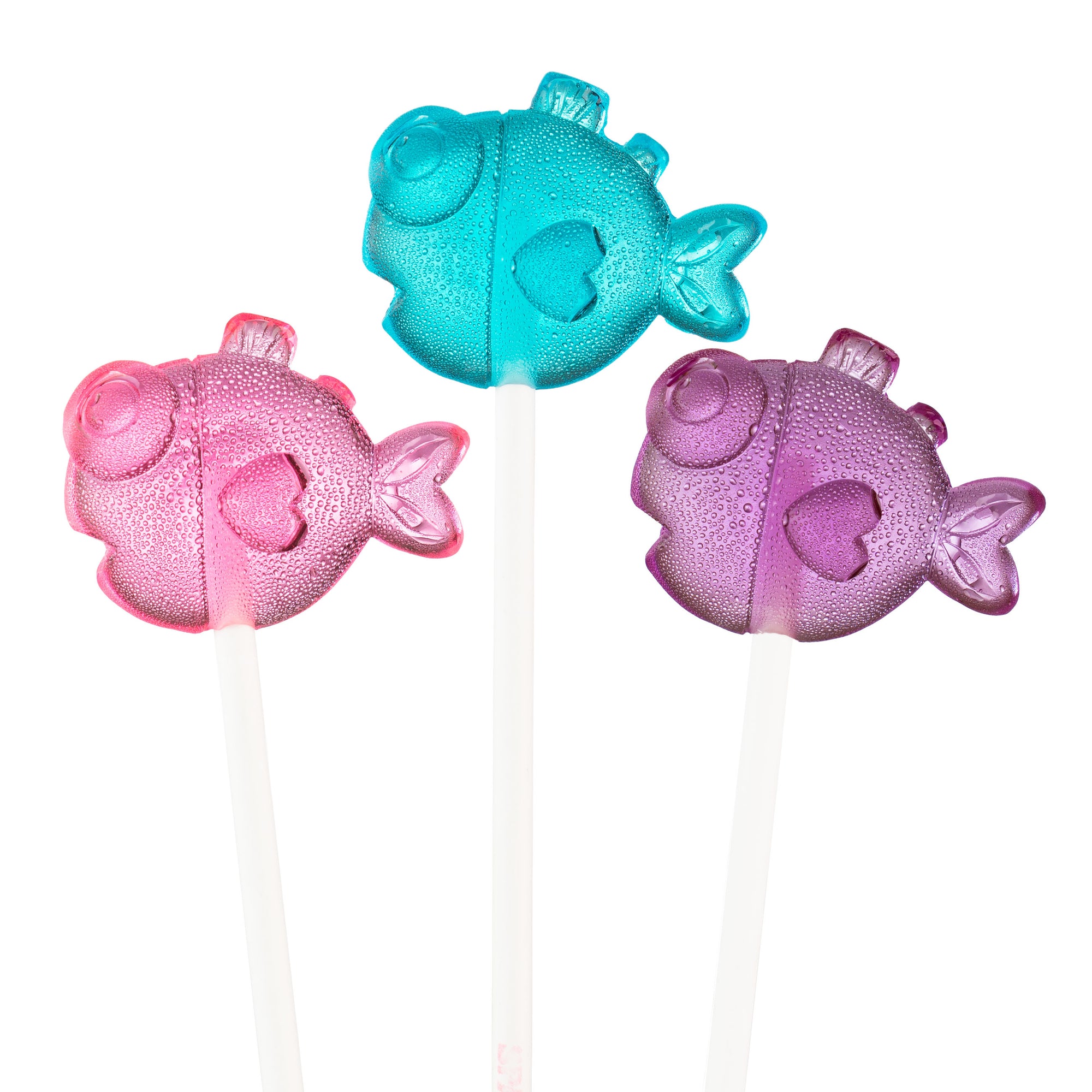 Sparko Sweets Pink, Blue, and Purple Bubble Fish Lollipops, Made in Los Angeles, Watermelon Flavor, Perfect for Valentine's Day, Girl Baby Shower, Summer Gathering, Corporate Event, Promotional Giveaway, Restaurant Reception