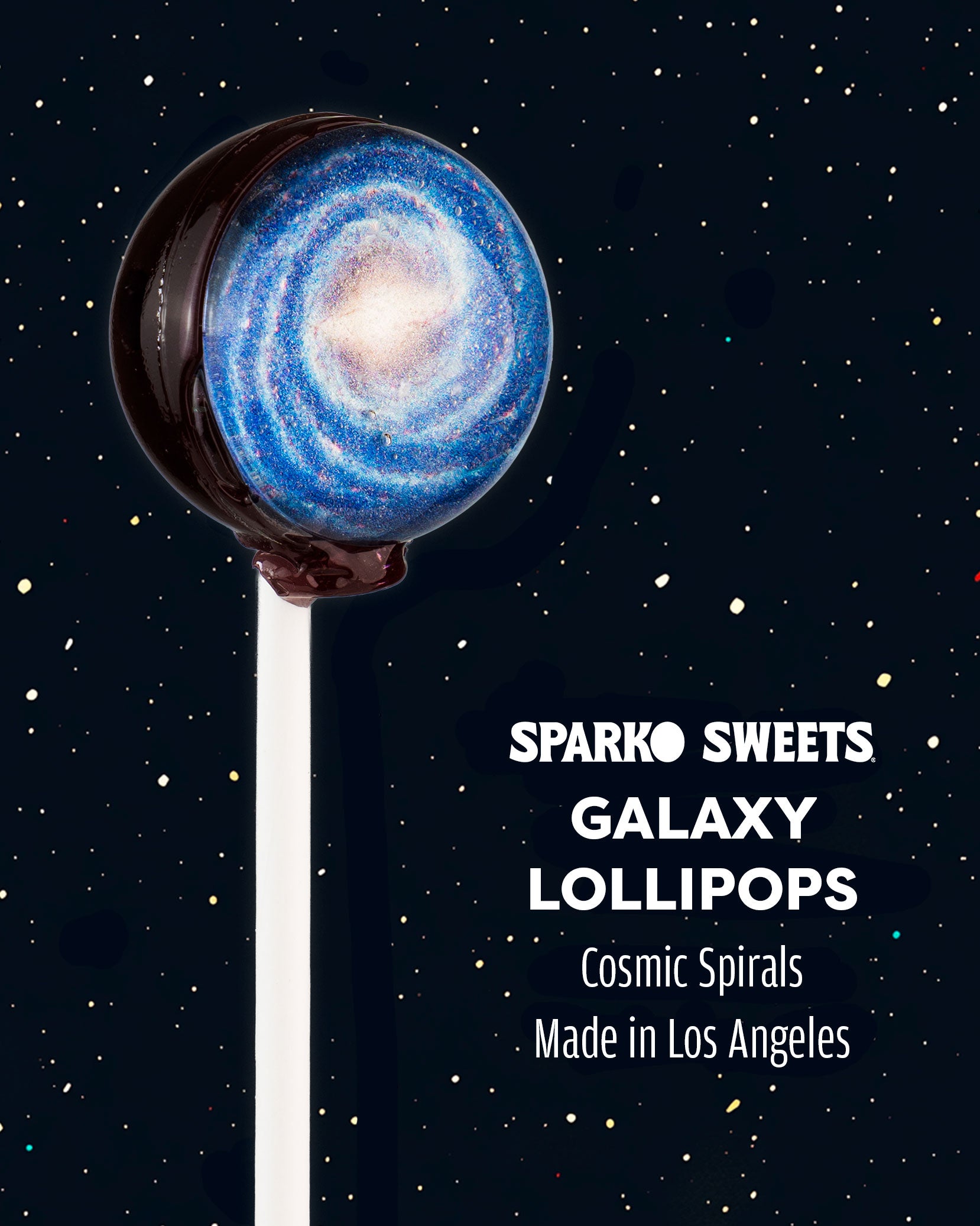 Sparko Sweets Galaxy Lollipops, Spiral Designs, Made in Los Angeles, Perfect for Space Parties, Birthday Celebrations, Corporate Event Giveaways, Promotional Swag, Cake Toppers