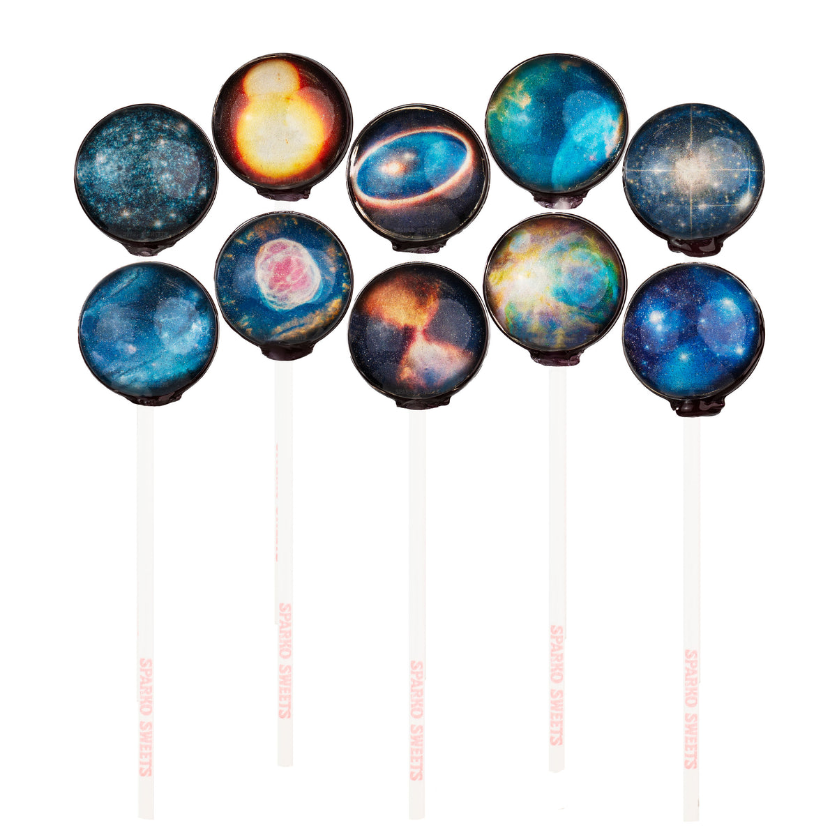 Piruletas de galaxia con diseños de estrellas