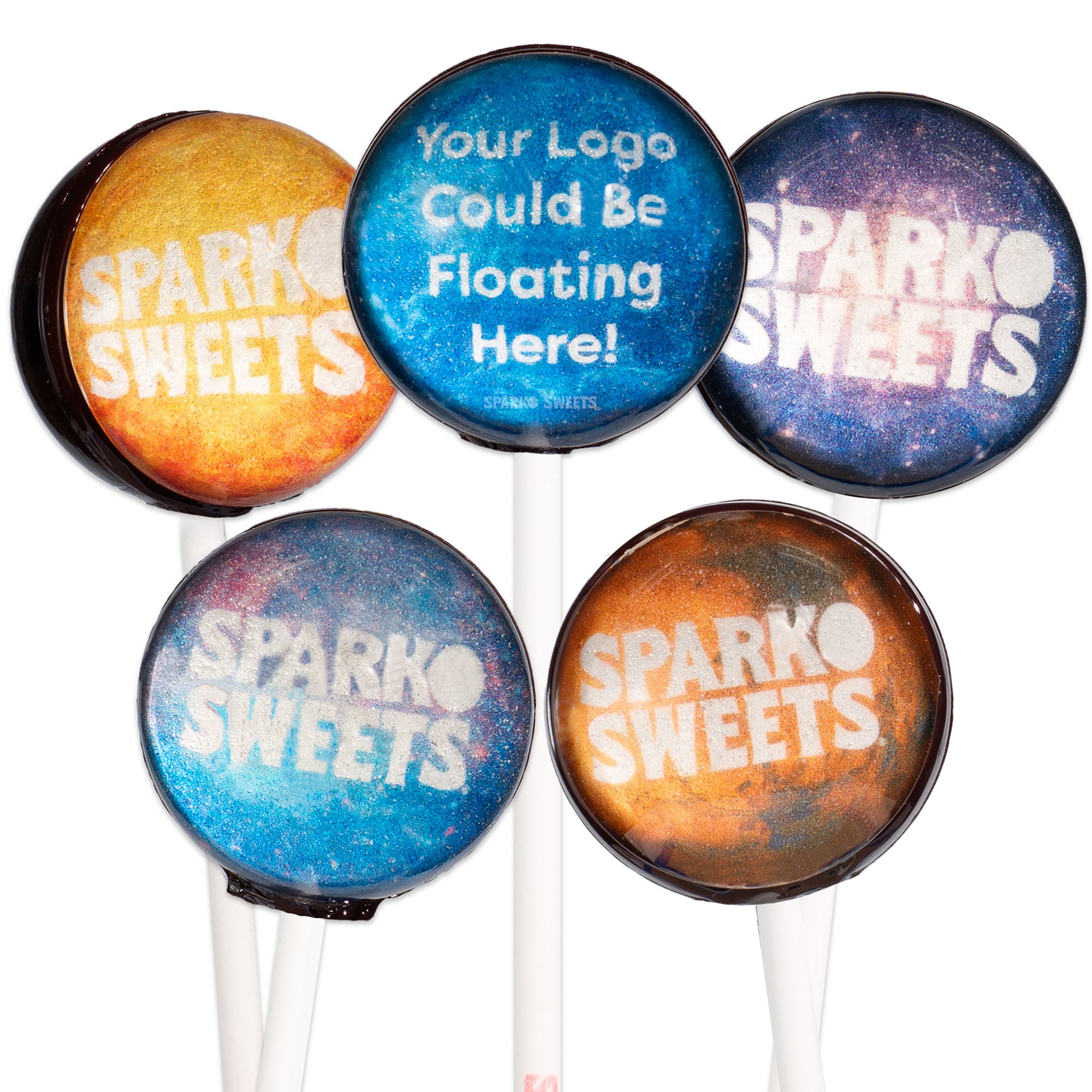 Sparko Sweets Custom Galaxy Lollipops, Made in Los Angeles, Ideal for Space Parties, Celebrations, and Promotional Giveaways