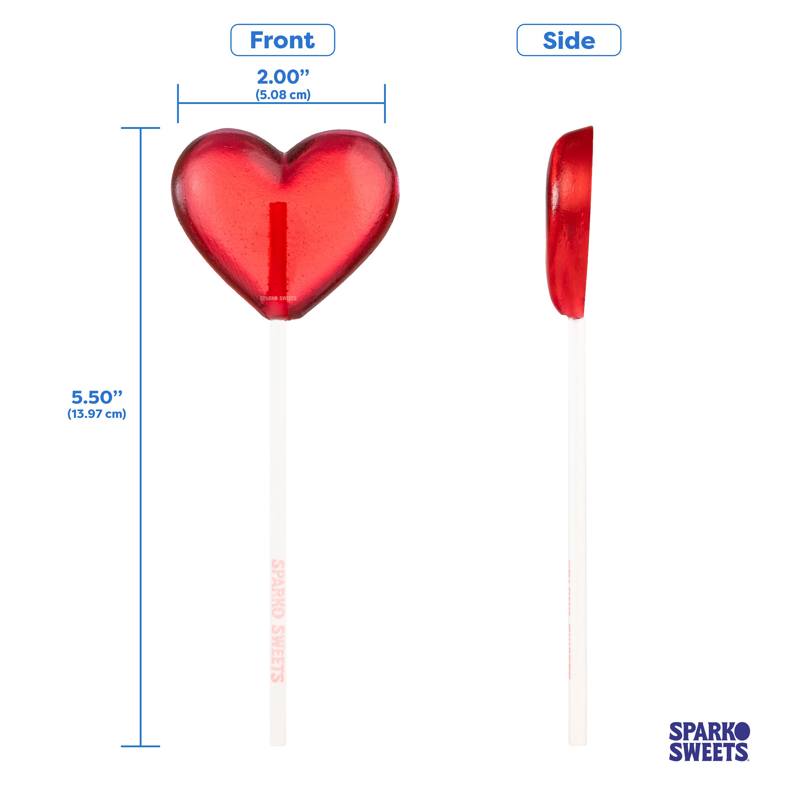Sparko Sweets Heart Lollipops, 2" Lollipop Diameter, Made in Los Angeles, Perfect for Valentine's Day, Class Gifts, Trade Show Swag, Promotional Giveaway, Weddings, Engagements, Galentine's