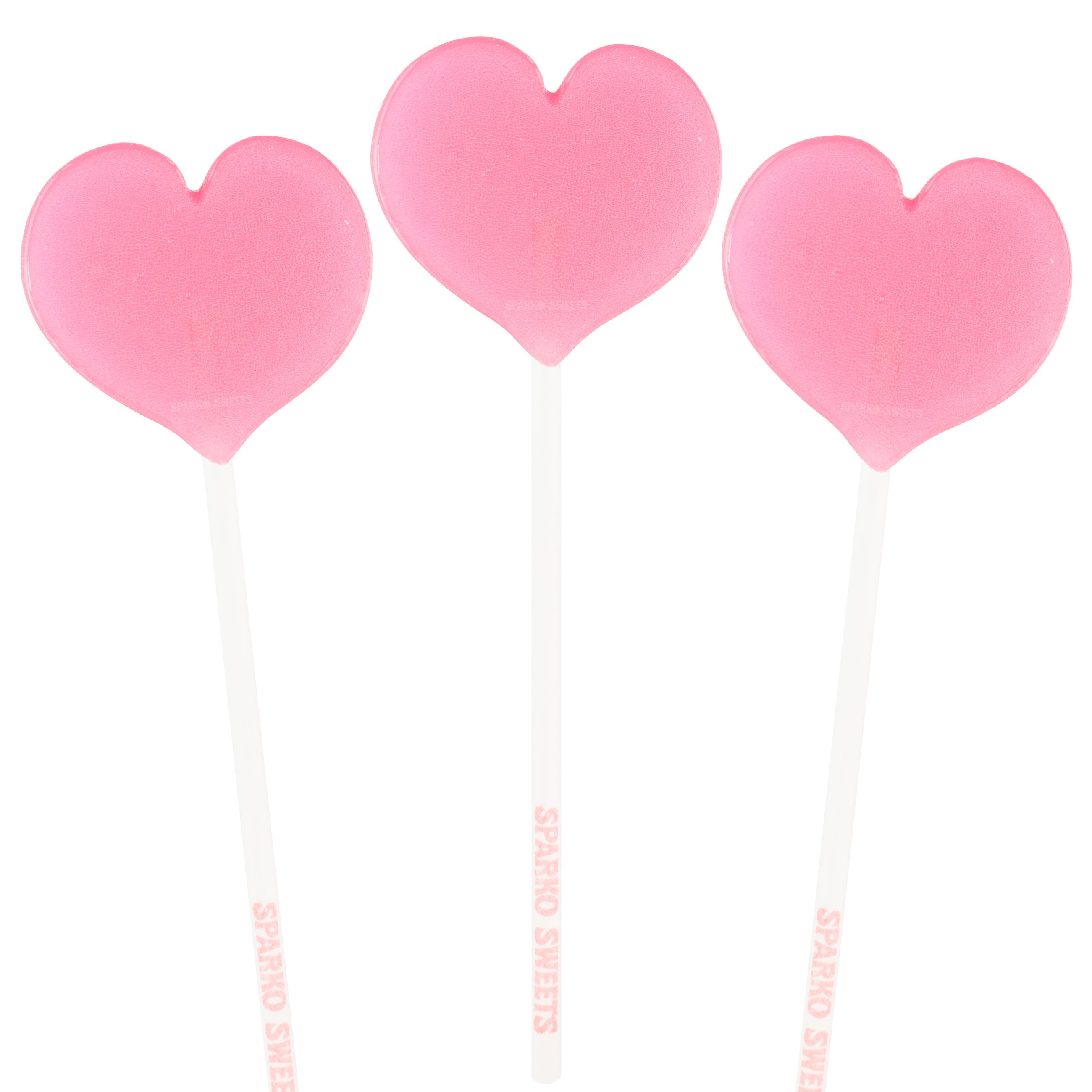 Sparko Sweets Keepsake Heart Lollipops, Pink, Watermelon Flavor, Made in Los Angeles, Perfect for Valentine's Day, Galentine's Celebration, Birthday Party, Corporate Event, Promotional Giveaway, Candy Buffet