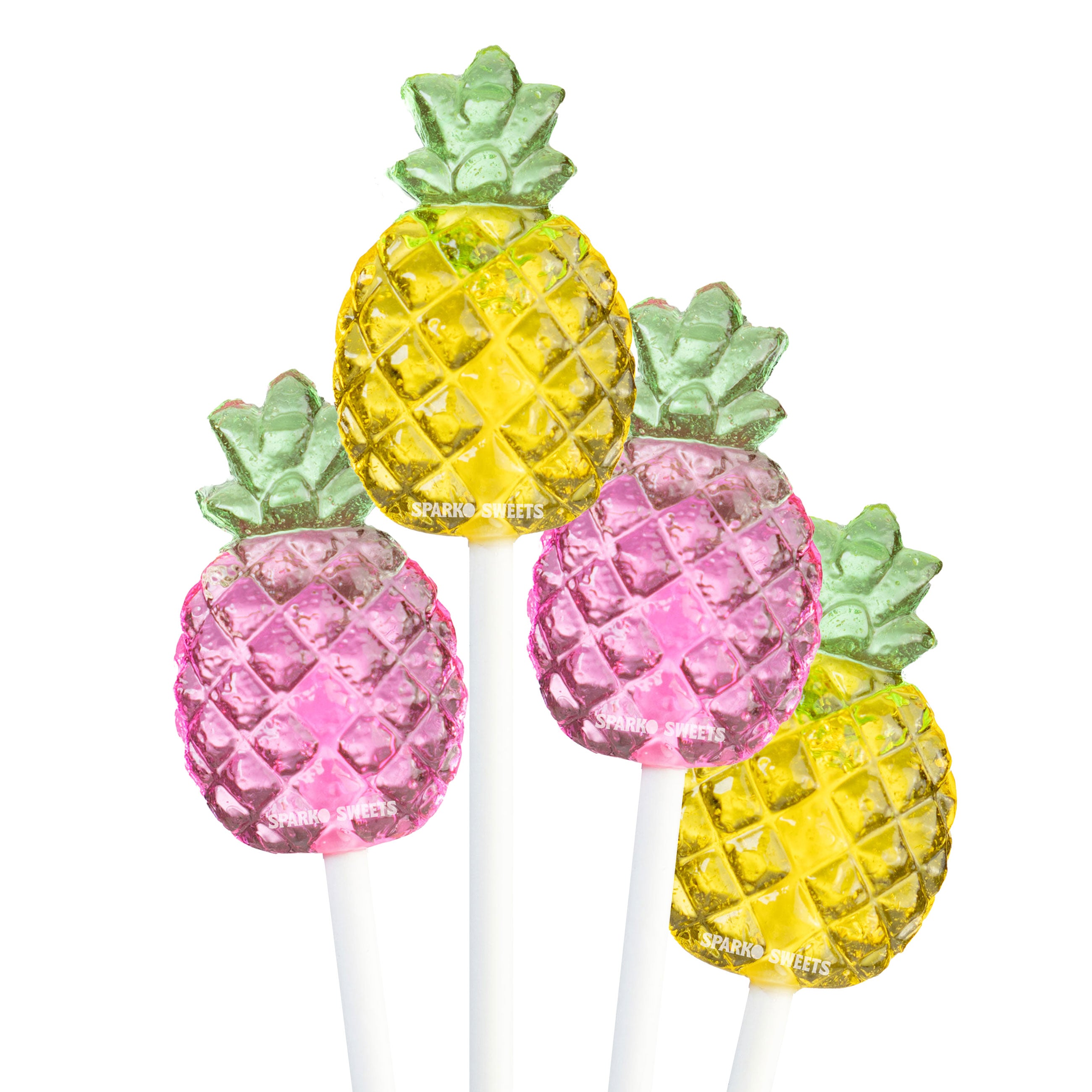 Sparko Sweets Tropical Pineapple Lollipops, Made in Los Angeles, Pink and Yellow, Perfect for Tropical Luau, Hawaiian and Birthday Parties, Corporate Events