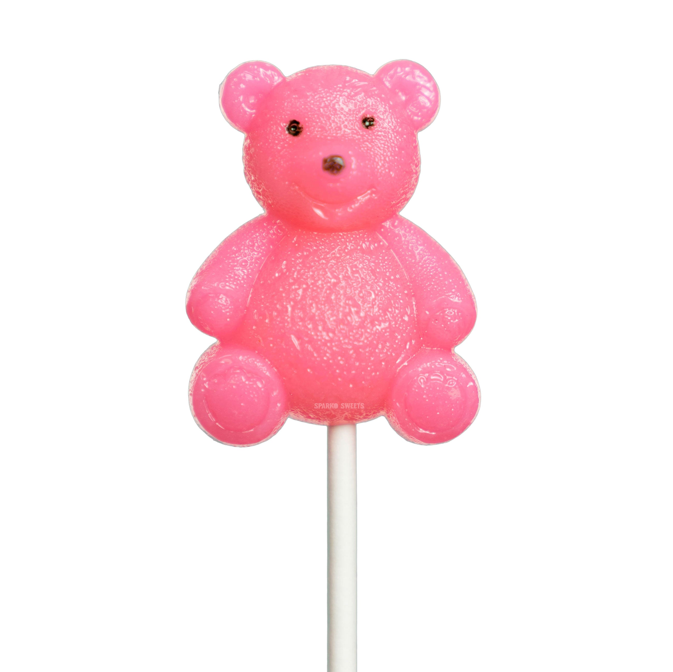 Sparko Sweets Big Pink Bear Lollipops, Made in Los Angeles, Perfect for Birthday Party, Corporate Event, Girl Baby Shower, and Promotional Giveaway