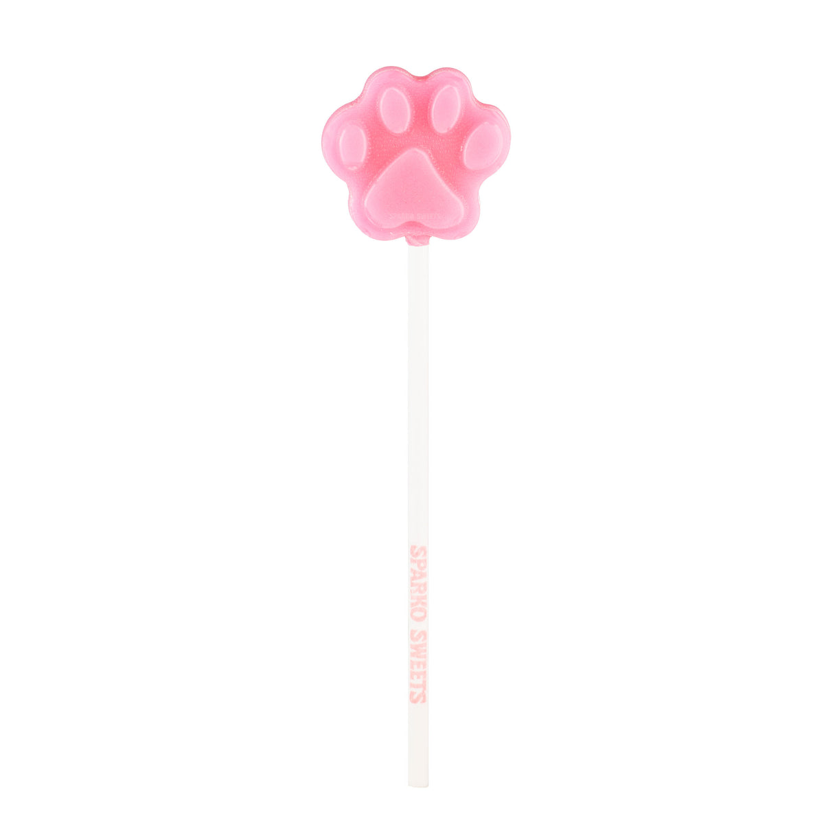 Single pink paw print lollipop by Sparko Sweets