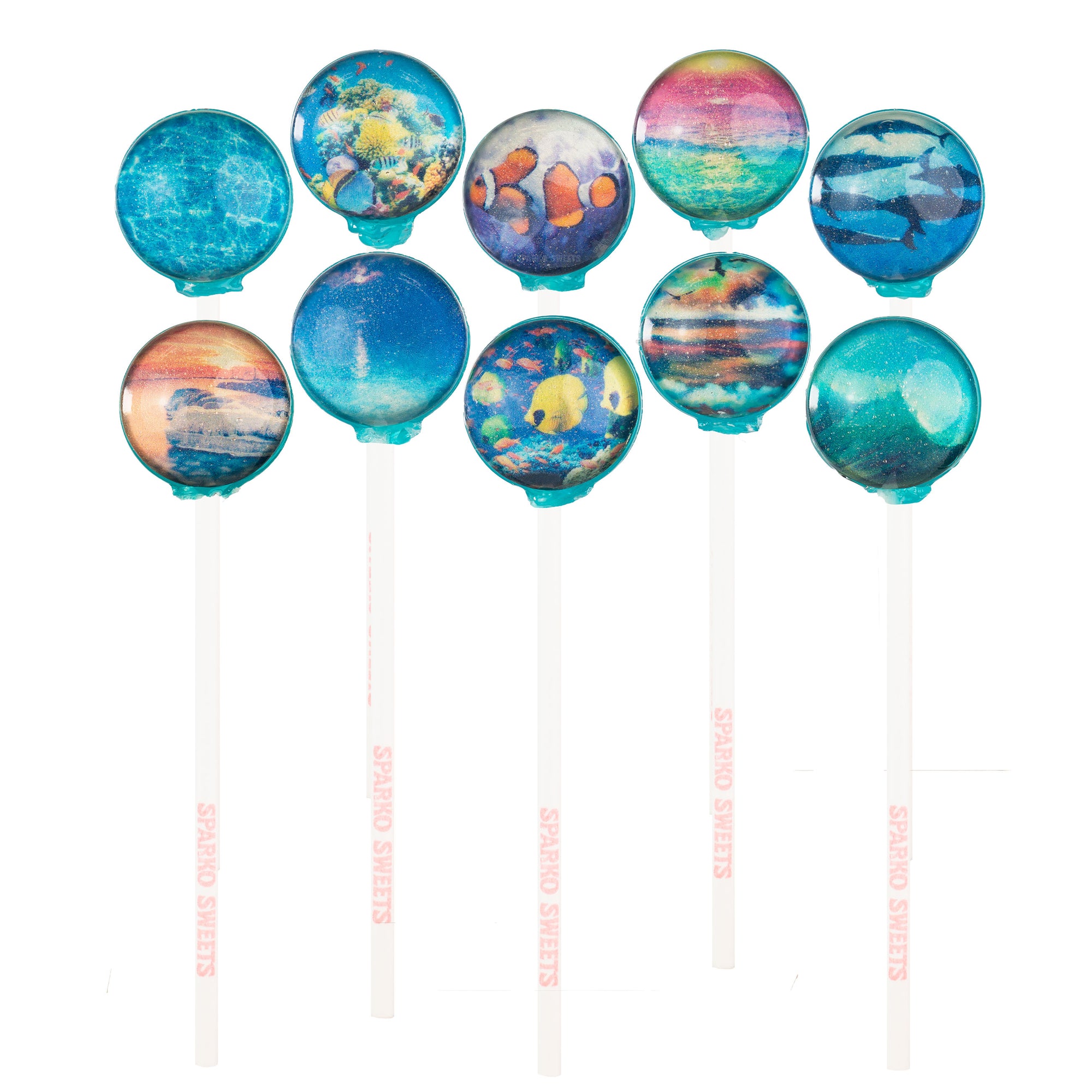 Sparko Sweets Rainforest of the Ocean Lollipops, Made in Los Angeles, Perfect for Mermaid and Birthday Celebrations, Corporate Events, Brand Activations, Classroom Rewards