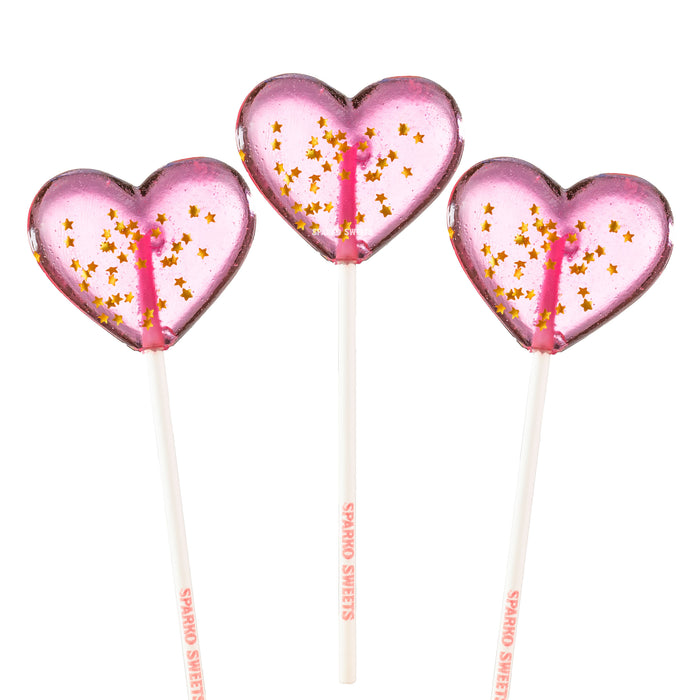 Sparkly Pink Heart Lollipops (24 Pops) - Watermelon Flavor