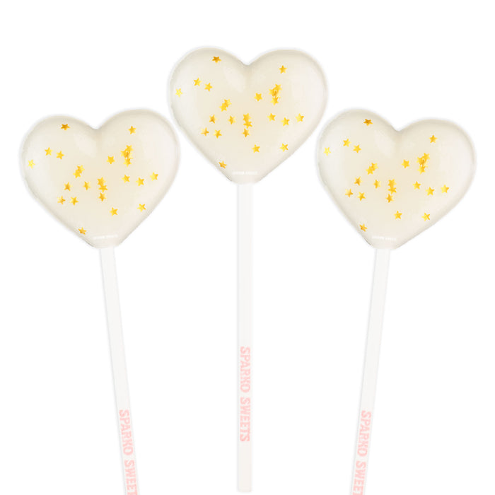 Sparkly White Heart Lollipops (24 Pops)