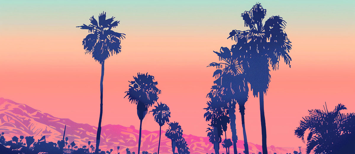 Palm trees at sunset over Los Angeles, where Sparko Sweets makes every order