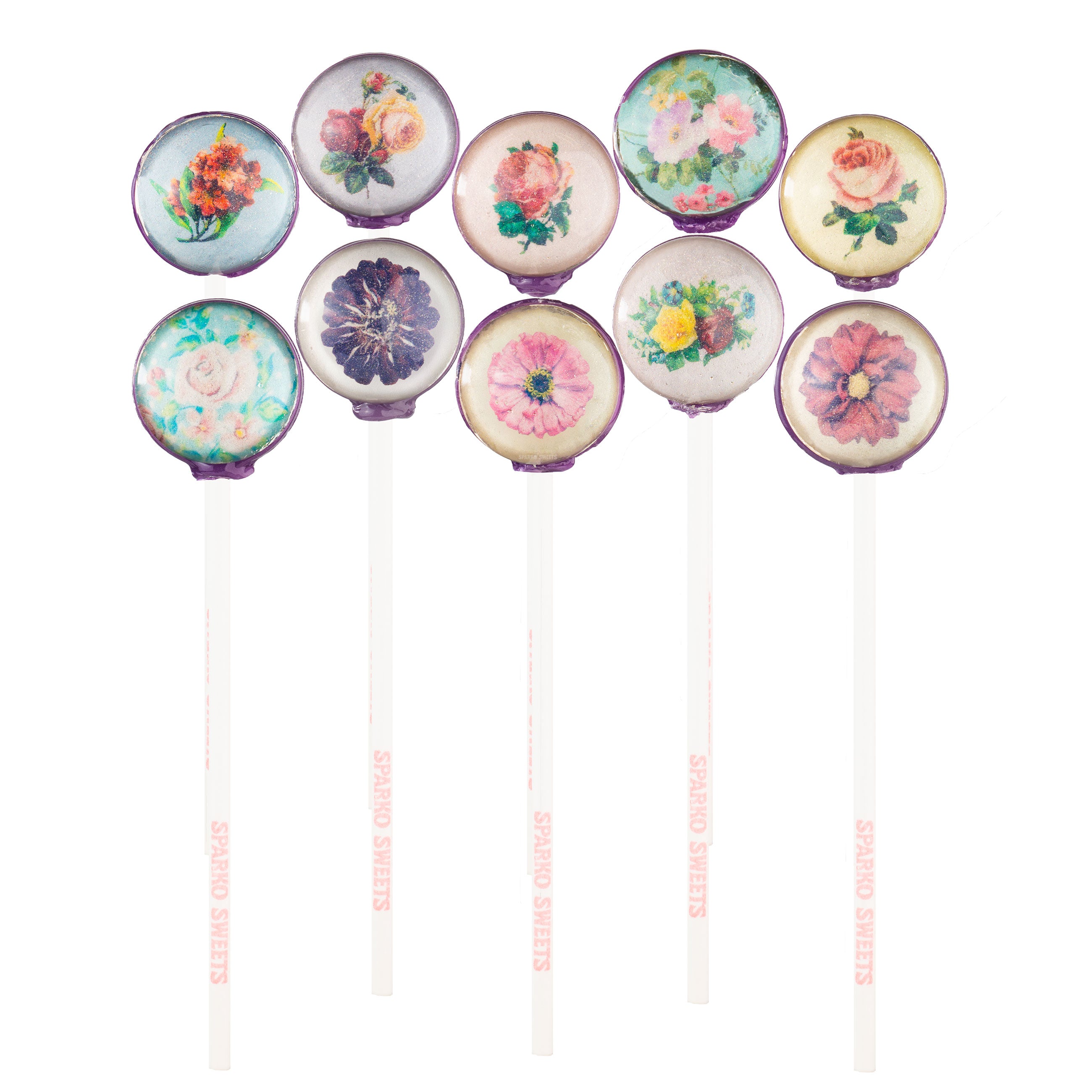Sparko Sweets Vintage Flowers Lollipops, Made in Los Angeles, Perfect for Mother's Day, Valentine's Day, Galentine's, Wedding Favors, Corporate Giveaways