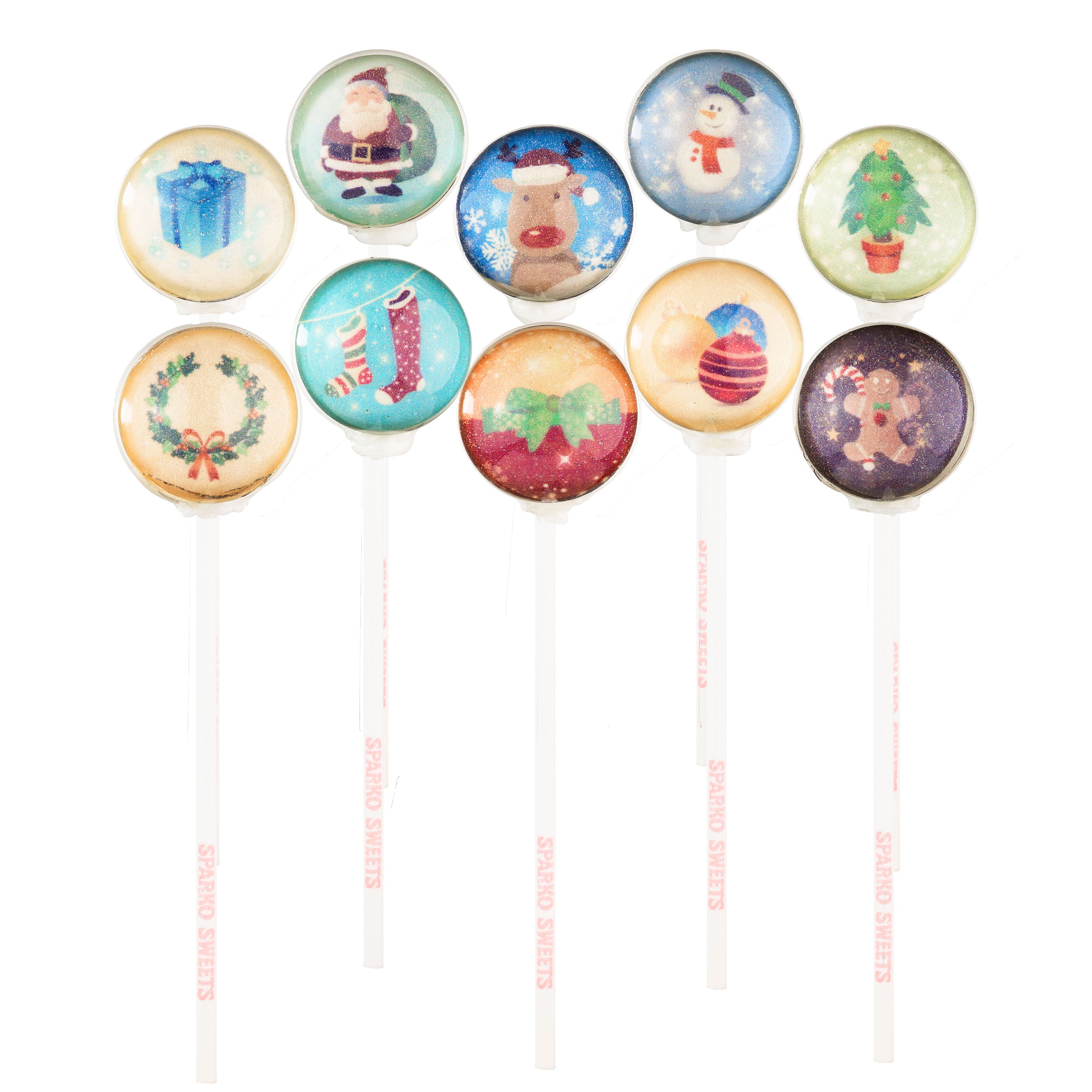 Sparko Sweets Christmas Character Lollipops, Made in Los Angeles, Perfect for Holiday Party Favors, Christmas Gifts, Corporate Events, Promotional Giveaways