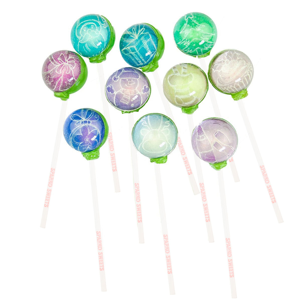 Sparko Sweets Christmas Design Lollipops, Made in Los Angeles, Perfect for Christmas and Winter Celebrations with Family and Friends