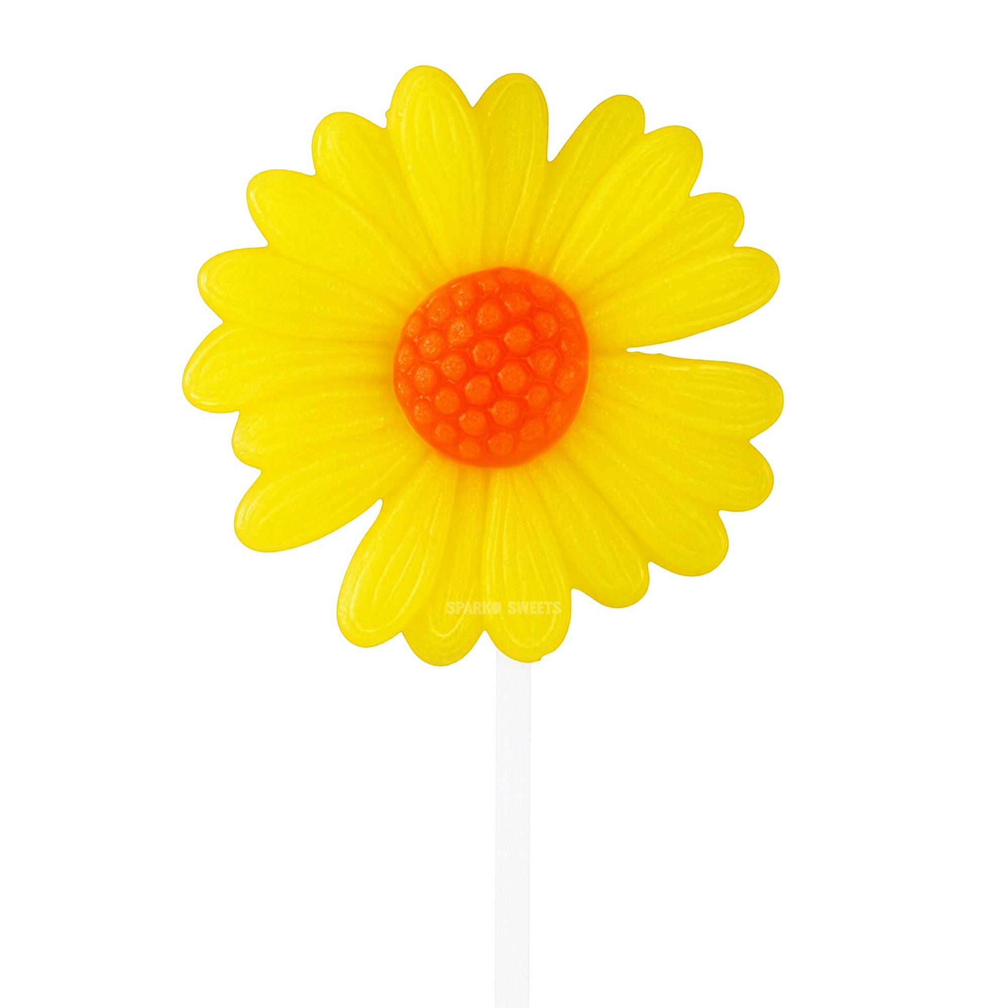 Sparko Sweets Big Yellow Daisy Lollipops, Made in Los Angeles, Perfect for Spring Party, Corporate Events, Cake Toppers, Birthday Celebrations, and Promotional Giveaways