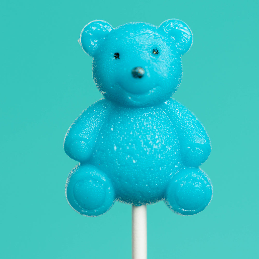 Blue Teddy Bear Lollipops - Blue Raspberry (24 Pieces) - Sparko Sweets