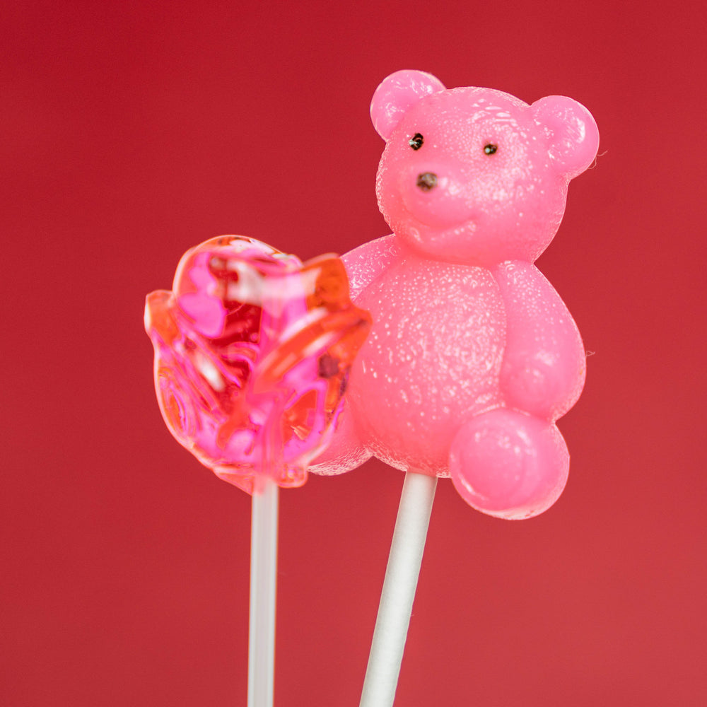 Pink Teddy Bear Lollipops - Watermelon (24 Pieces) - Sparko Sweets