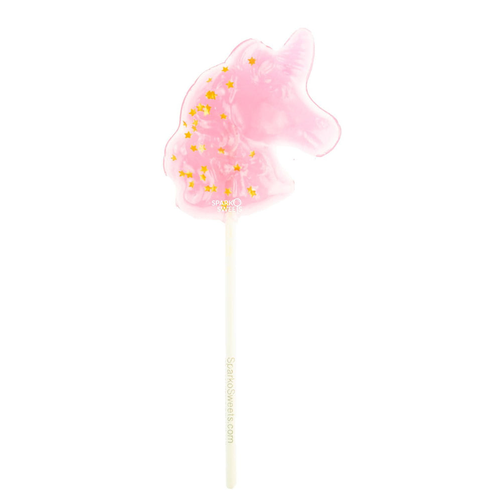 Sparkly Pink Unicorn Lollipops with Gold Stars - Watermelon (24 Pieces) - Sparko Sweets