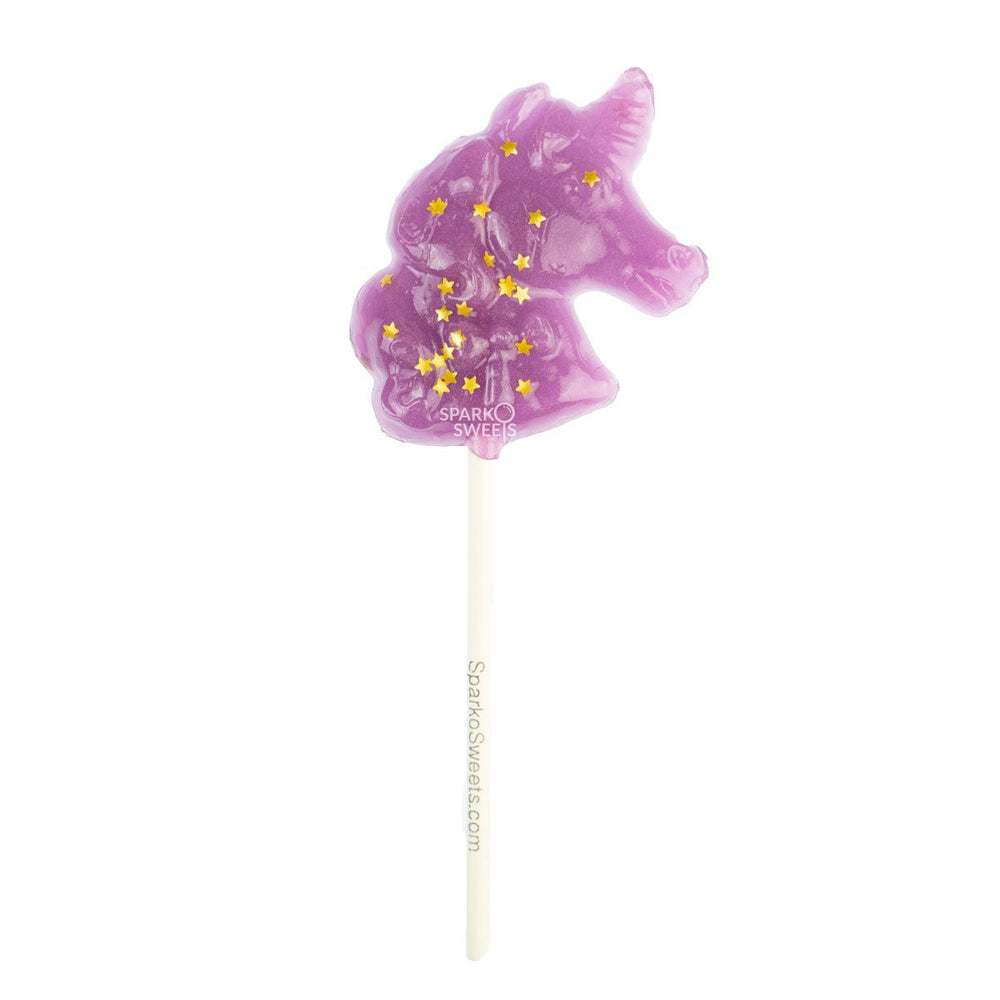 Sparkly Purple Unicorn Lollipops with Gold Stars - Grape (24 Pieces) - Sparko Sweets