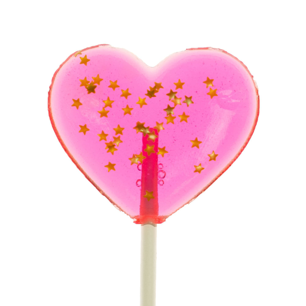 Sparkly Pink Heart Lollipops (24 Pieces) - Watermelon Flavor - Sparko Sweets