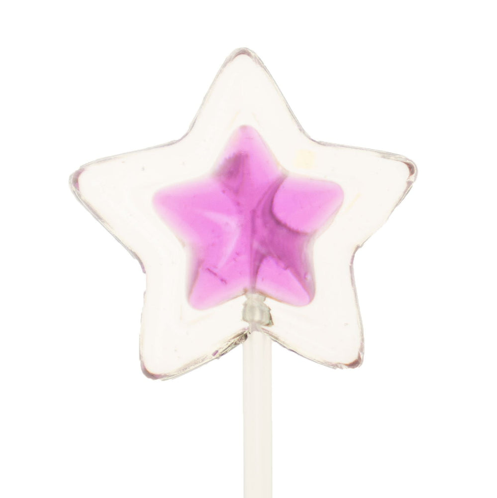 Double Color Star Lollipops Long-Stem Twinkle Pops - Purple & Clear (120 Pieces) - Sparko Sweets