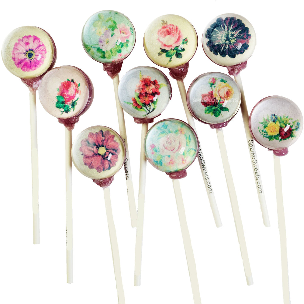 Vintage Flowers Picture Lollipops (10 Pieces) - Grape - Sparko Sweets