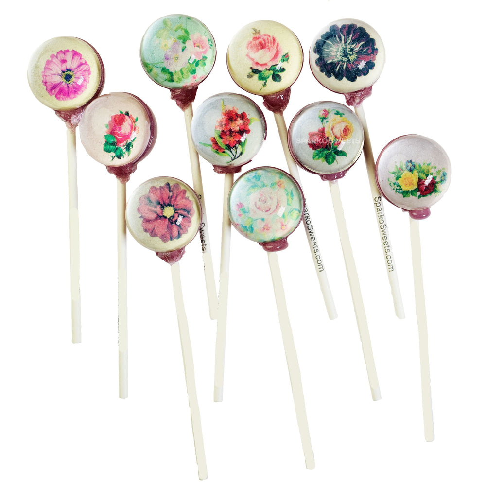 Vintage Flowers Picture Lollipops (10 Pieces) - Grape - Sparko Sweets