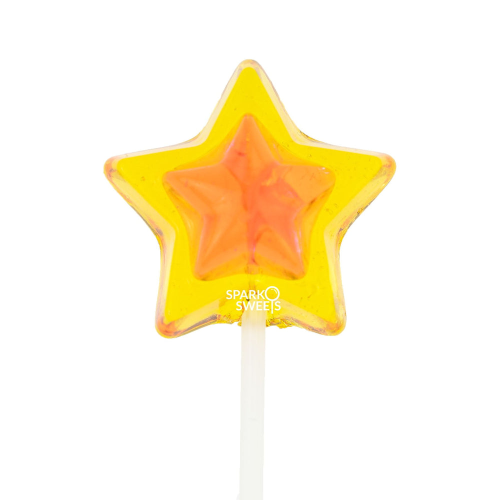 Sugar Free Double Color Star Lollipops Long-Stem Twinkle Pops - Yellow & Orange (120 Pieces) - Sparko Sweets