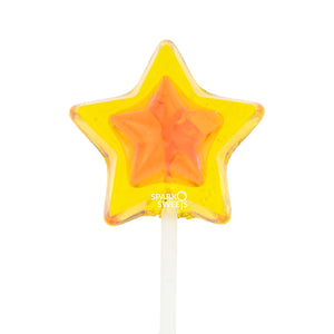 Sugar Free Double Color Star Lollipops Long-Stem Twinkle Pops - Yellow & Orange (120 Pieces) - Sparko Sweets